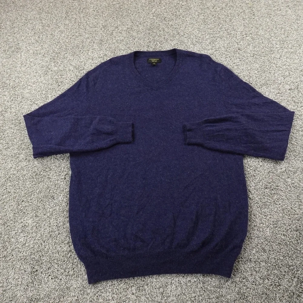 Club Room Sweater Mens XL Blue Cashmere V Neck Pullover Luxury Knit Soft Grandpa